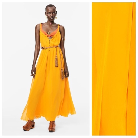 NWT. Zara Limited Edition Orange Silk Blend Midi Dress. Size M. - Picture 1 of 11